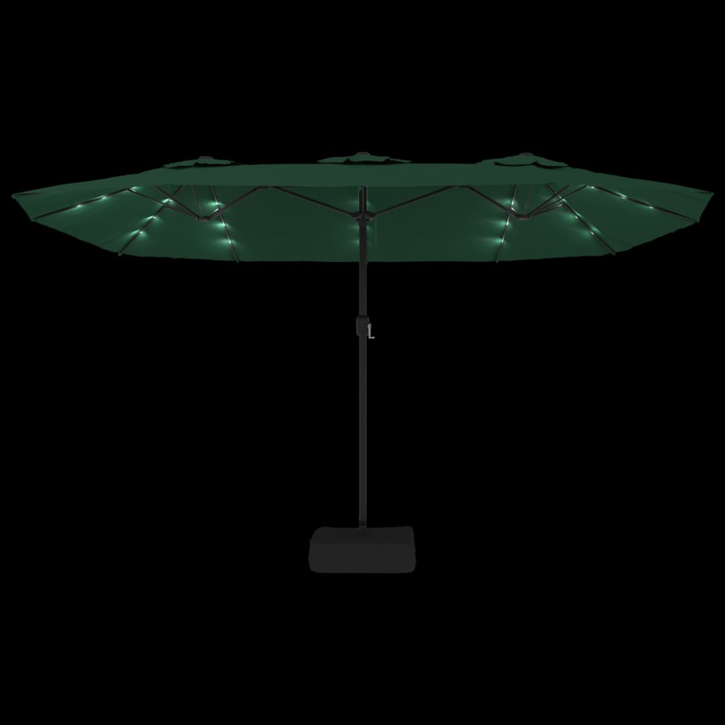 vidaXL Parasoll dobbelt hode med LED grønn 449x245 cm