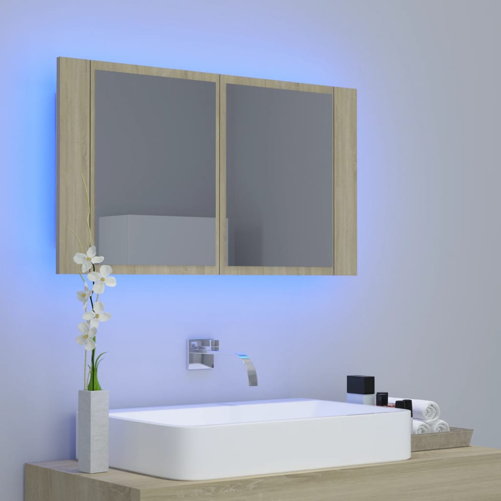 vidaXL LED-speilskap sonoma eik 80x12x45 cm akryl