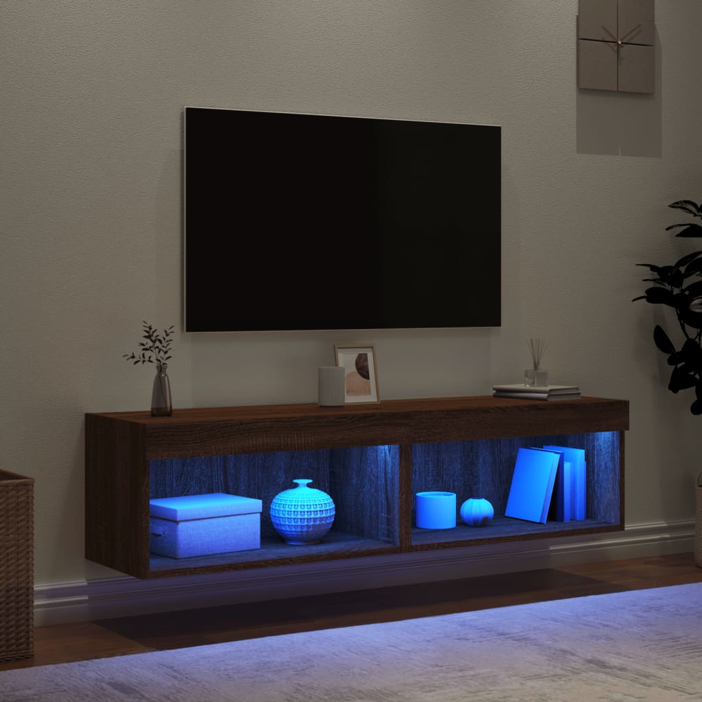 vidaXL TV-benker med LED-lys 2 stk brun eik 60x30x30 cm