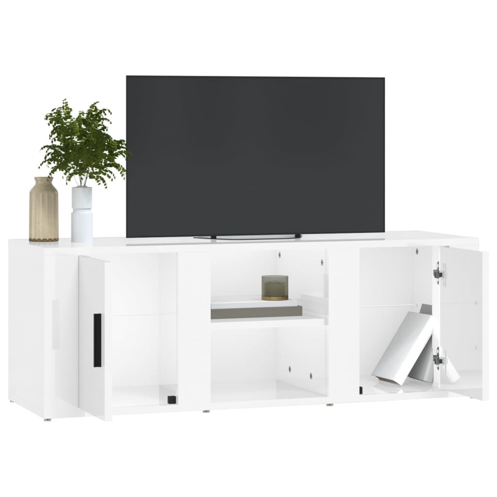 vidaXL TV-benk høyglans hvit 100x31,5x35 cm konstruert tre