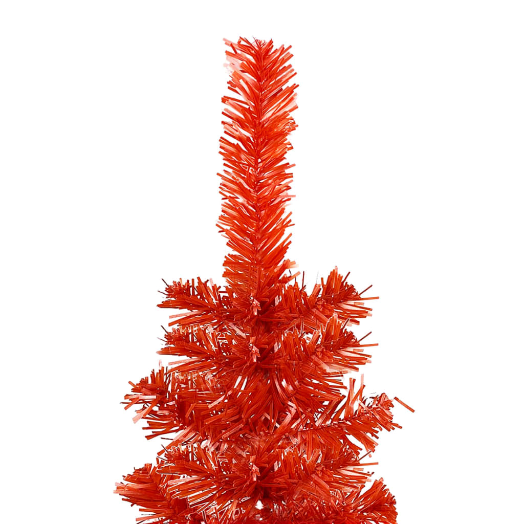 vidaXL Slankt juletre med LED og kulesett rød 210 cm