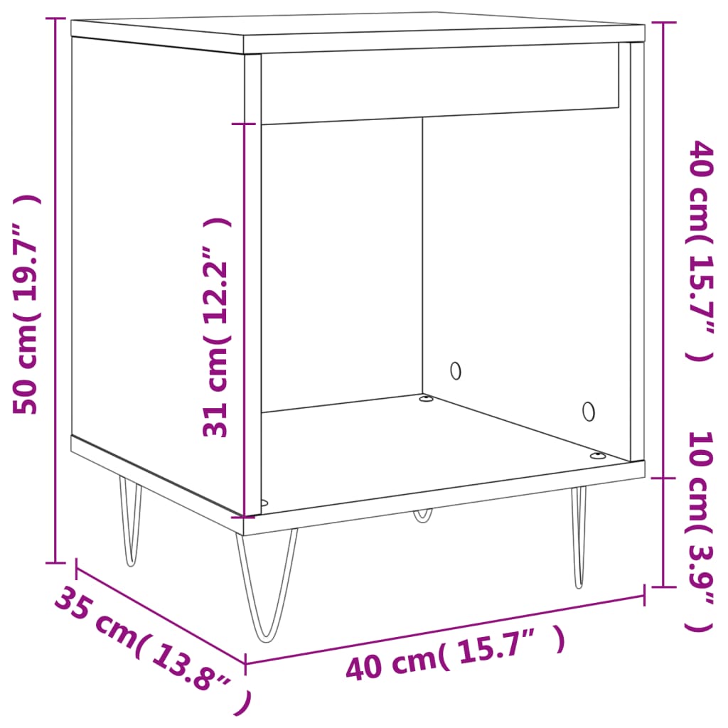 vidaXL Nattbord grå sonoma 40x35x50 cm konstruert tre