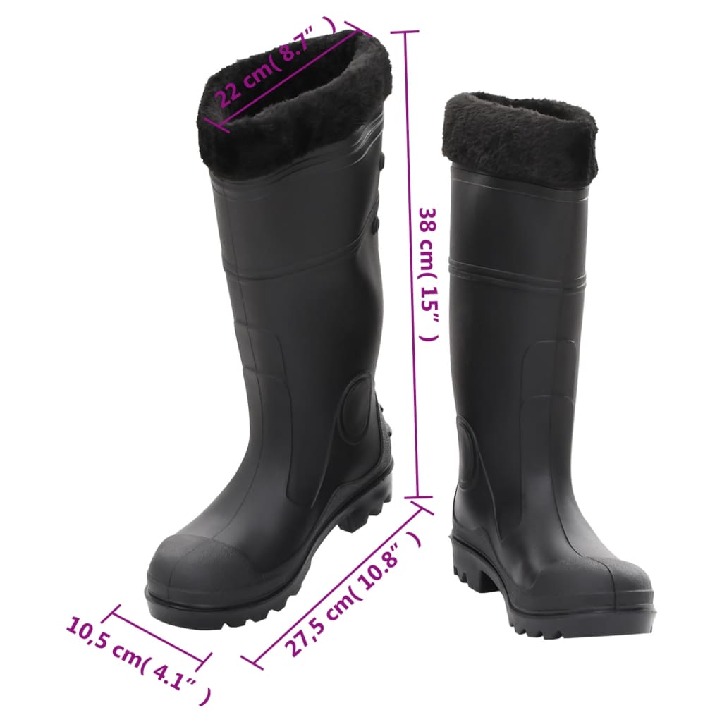 vidaXL Regnstøvler med avtakbare sokker svart str 40 PVC