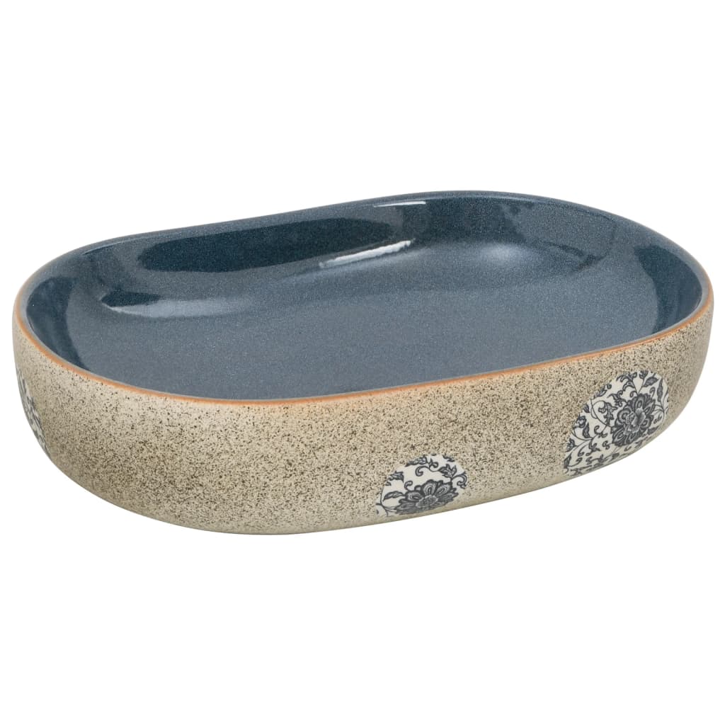 vidaXL Benkeservant sand og blå oval 59x40x14 cm keramikk