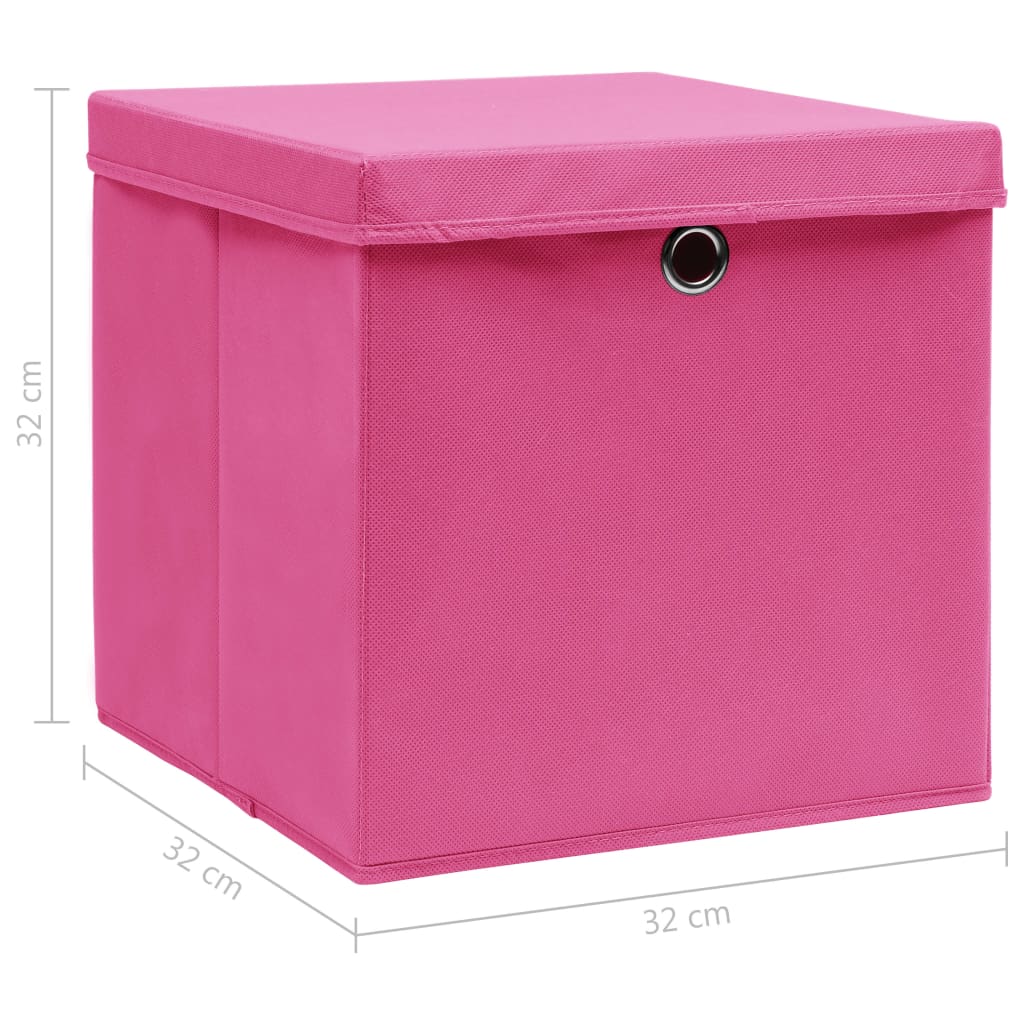 vidaXL Oppbevaringsbokser med lokk 4 stk rosa 32x32x32 cm stoff