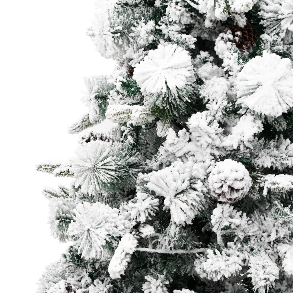 vidaXL Forhåndsbelyst juletre flokket snø og kongler 195 cm PVC og PE
