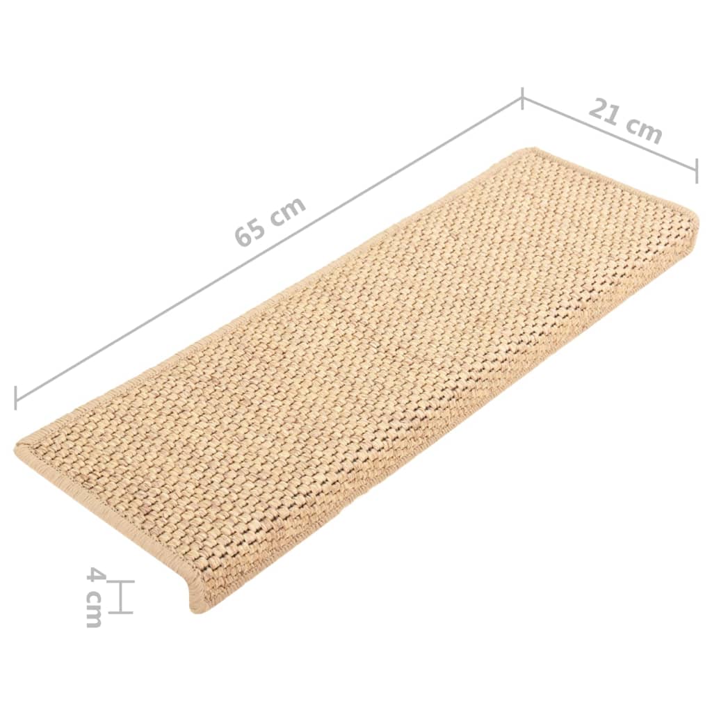 vidaXL Selvklebende trappematter sisal-utseende 15 stk 65x21x4cm beige