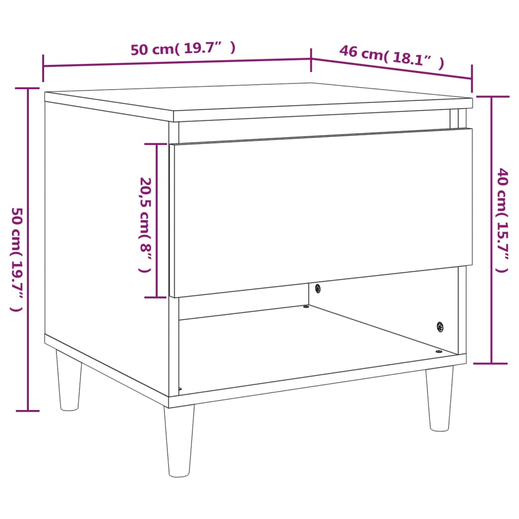 vidaXL Nattbord høyglans hvit 50x46x50 cm konstruert tre