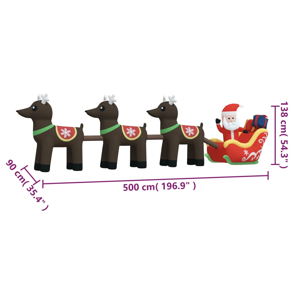 vidaXL Oppblåsbar julenisse og reinsdyr LED 138 cm