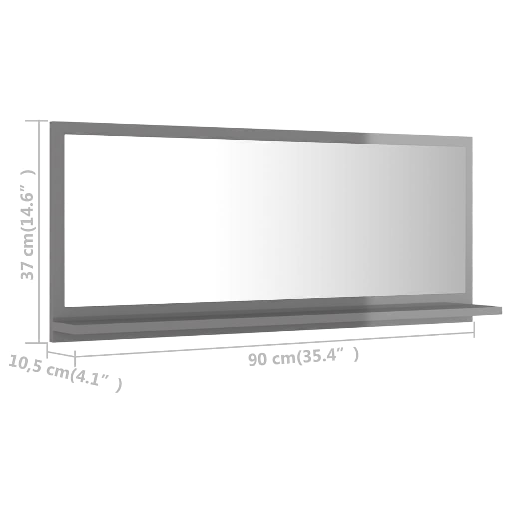 vidaXL Baderomsspeil høyglans grå 90x10,5x37 cm sponplate