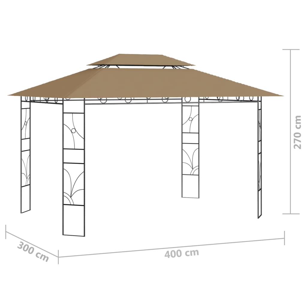 vidaXL Paviljong 4x3x2,7 m gråbrun 160 g/m²