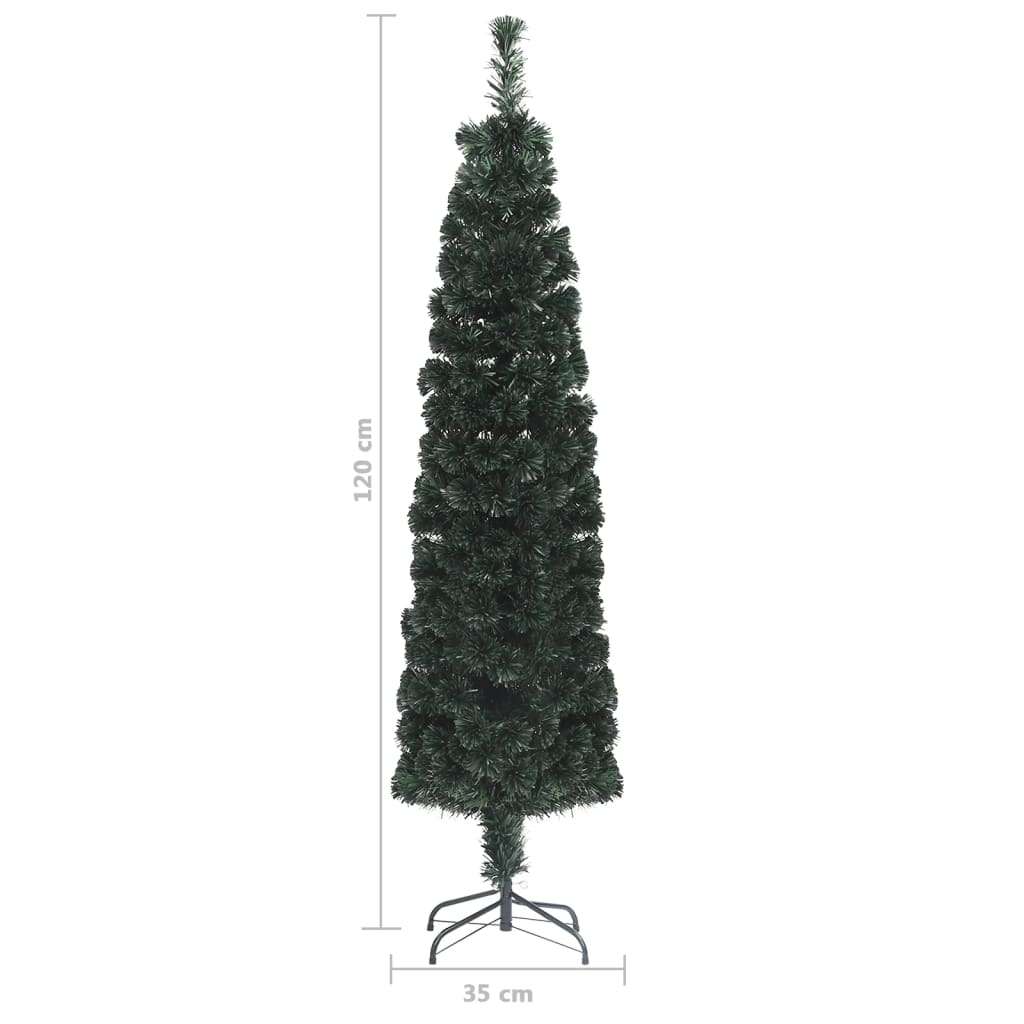 vidaXL Slankt kunstig juletre med stativ 120 cm fiberoptikk