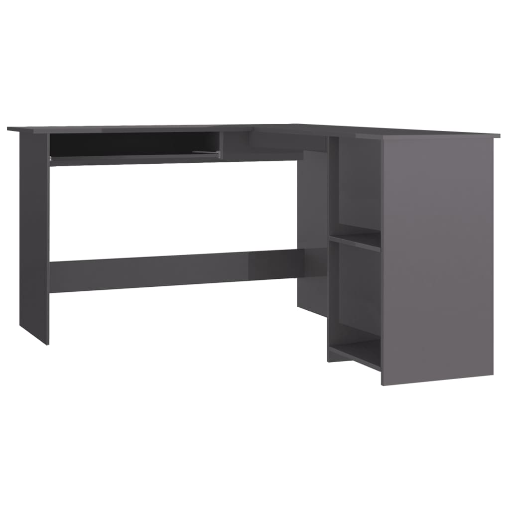 vidaXL L-formet hjørneskrivebord høyglans grå 120x140x75 cm sponplate