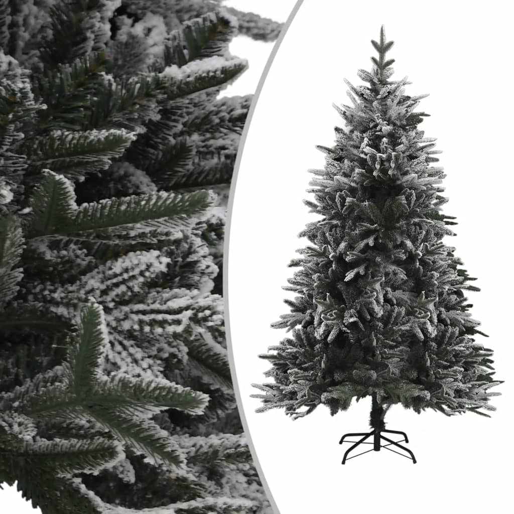 vidaXL Forhåndsbelyst kunstig juletre med flokket snø 150 cm PVC og PE