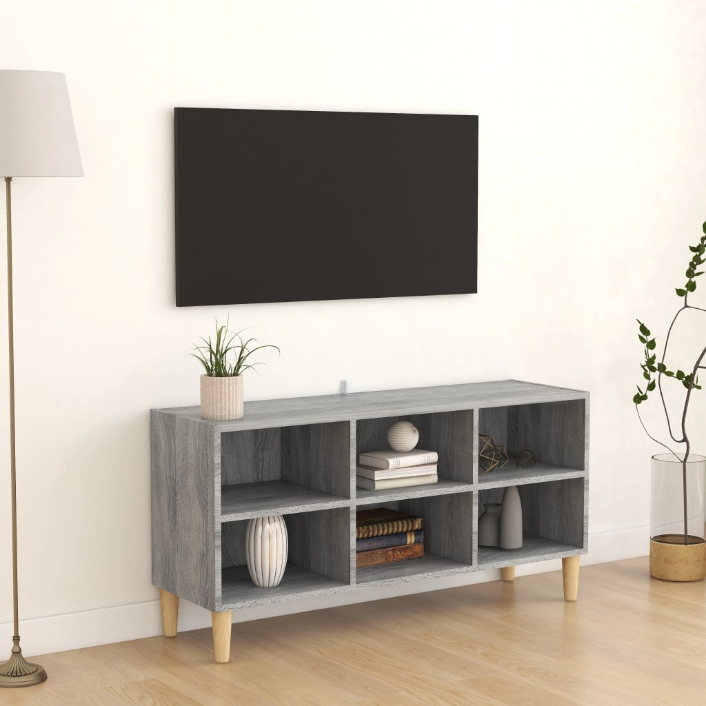 vidaXL TV-benk med ben i heltre grå sonoma eik 103,5x30x50 cm