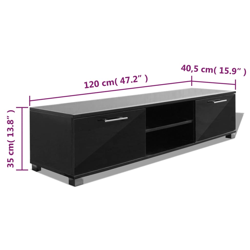 vidaXL TV-benk høyglans svart 120x40,5x35 cm