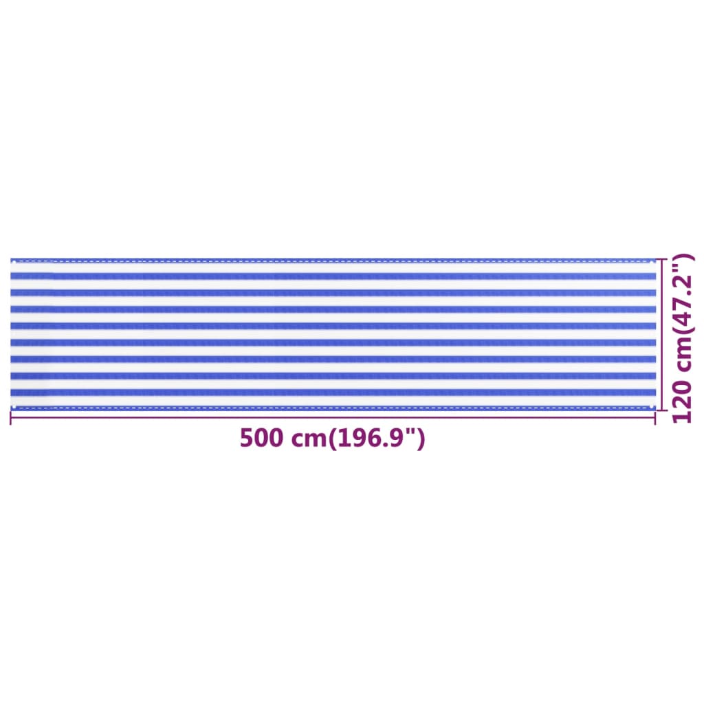vidaXL Balkongskjerm blå og hvit 120x500 cm HDPE