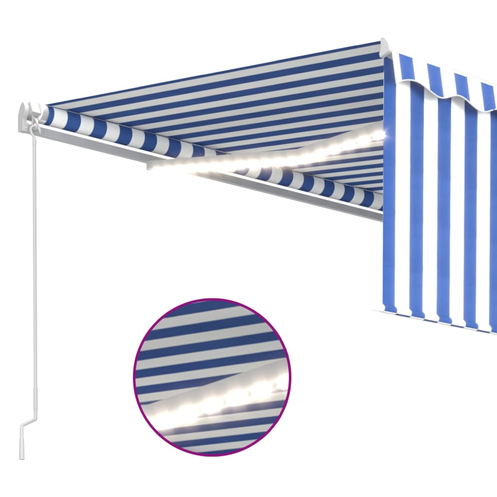 vidaXL Manuell uttrekkbar markise med rullegardin LED 4x3m blå og hvit