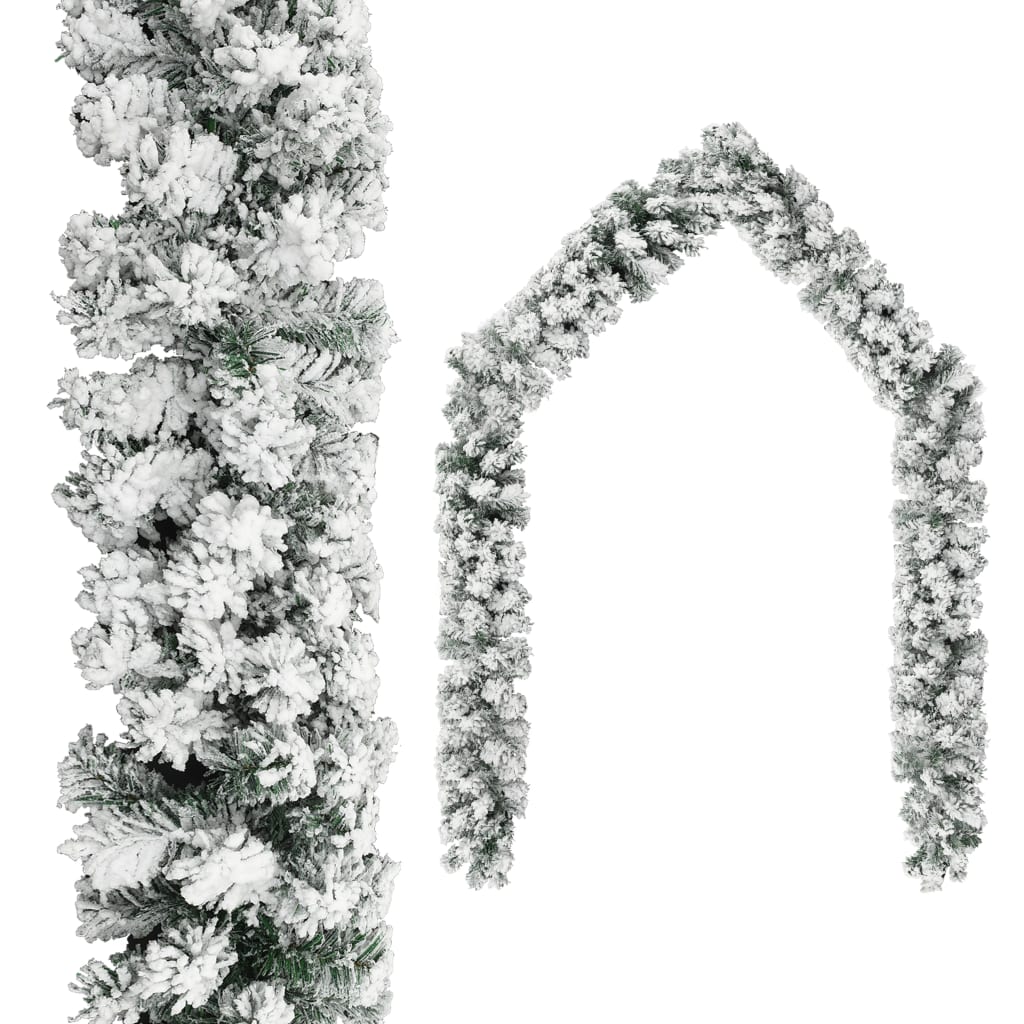 vidaXL Julegirlander med LED og flokket snø grønn 20 m PVC