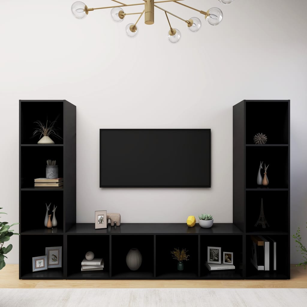 vidaXL TV-benker 3 stk svart 142,5x35x36,5 cm sponplate