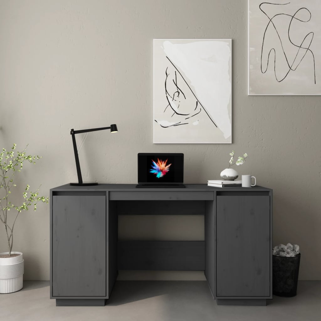 vidaXL Skrivebord grå 140x50x75 cm heltre furu