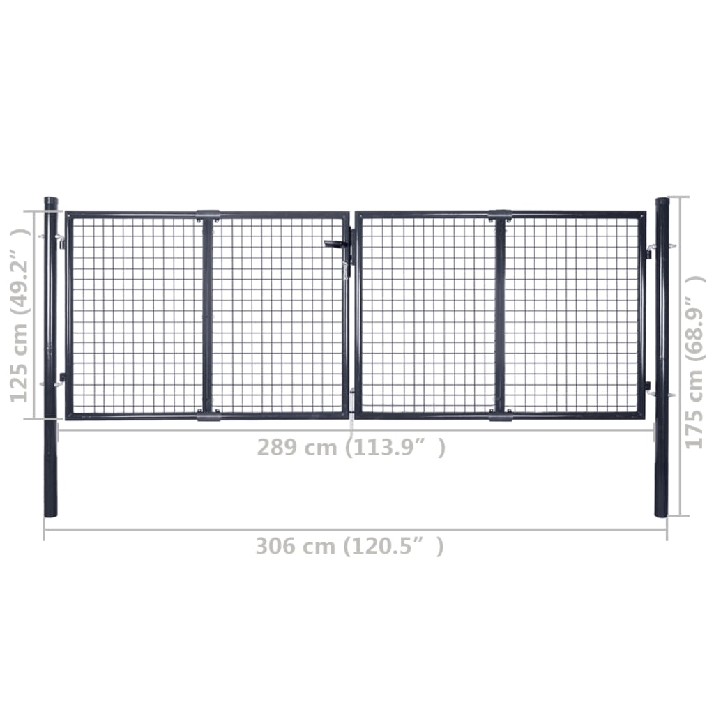 vidaXL Hageport netting galvanisert stål 289x125 cm grå
