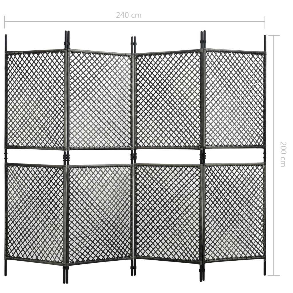vidaXL Romdeler med 4 paneler polyrotting antrasitt 240x200 cm