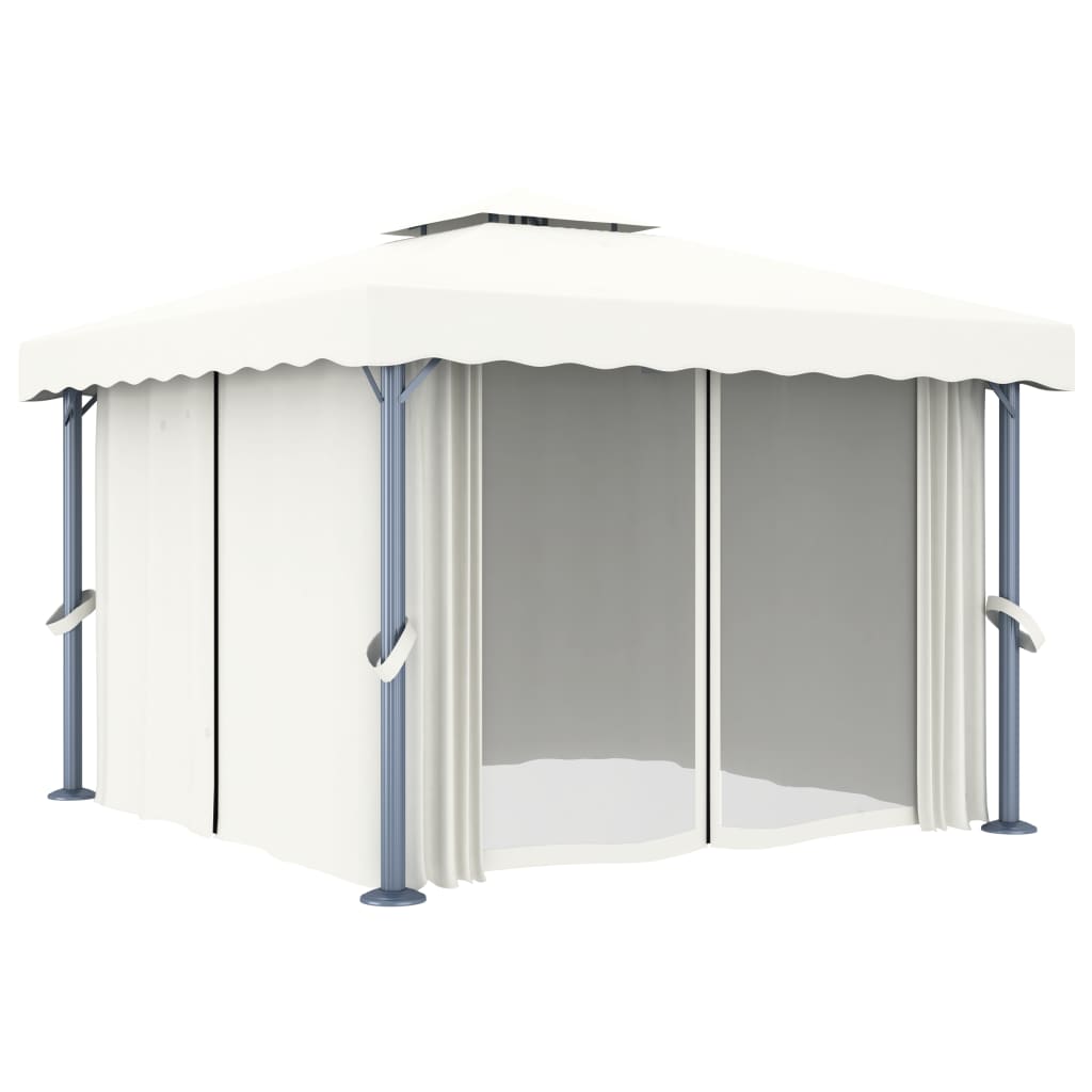 vidaXL Paviljong med gardin 3x3 m kremhvit aluminium