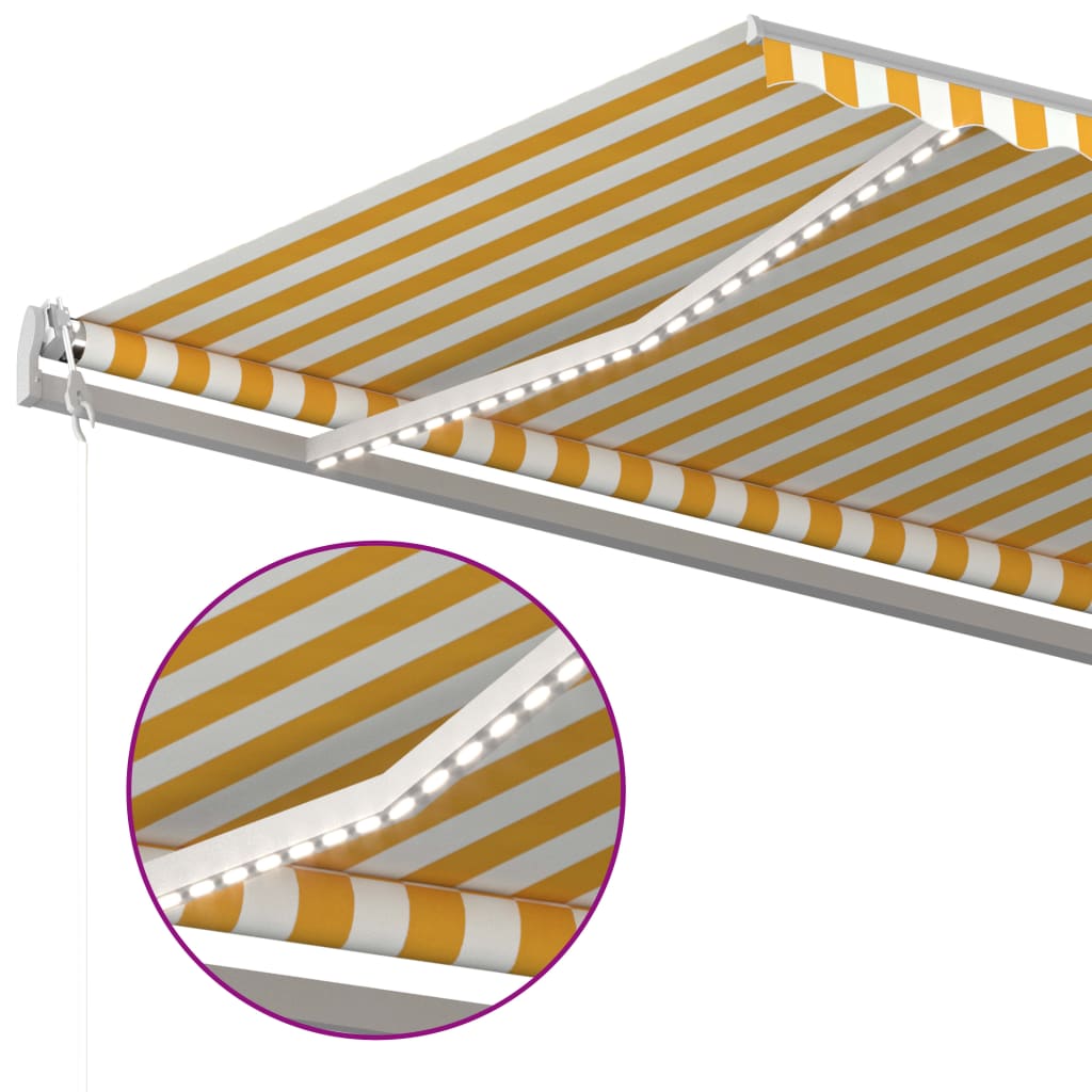 vidaXL Manuell uttrekkbar markise med LED 5x3,5 m gul og hvit