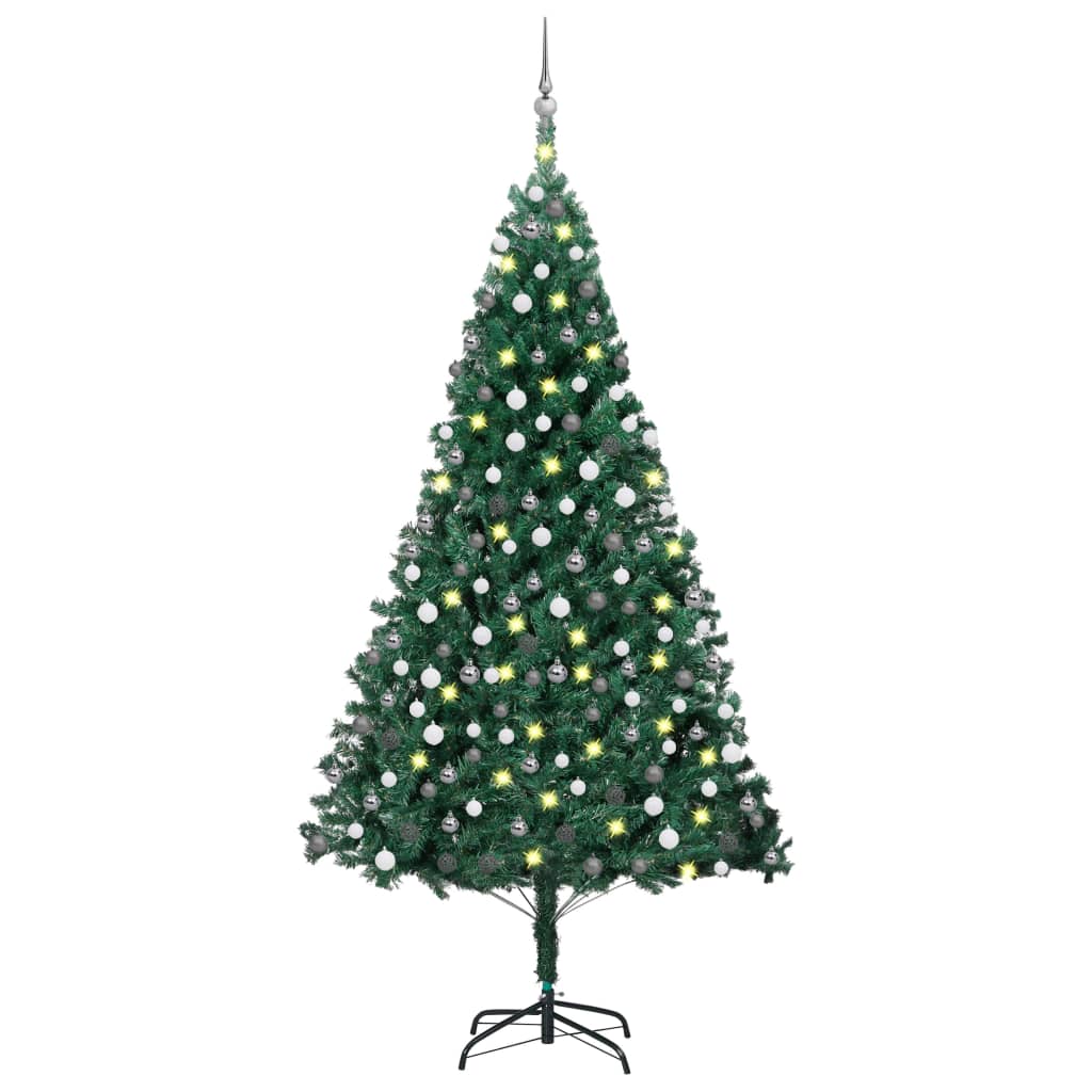 vidaXL Forhåndsbelyst kunstig juletre med kulesett grønn 210 cm PVC