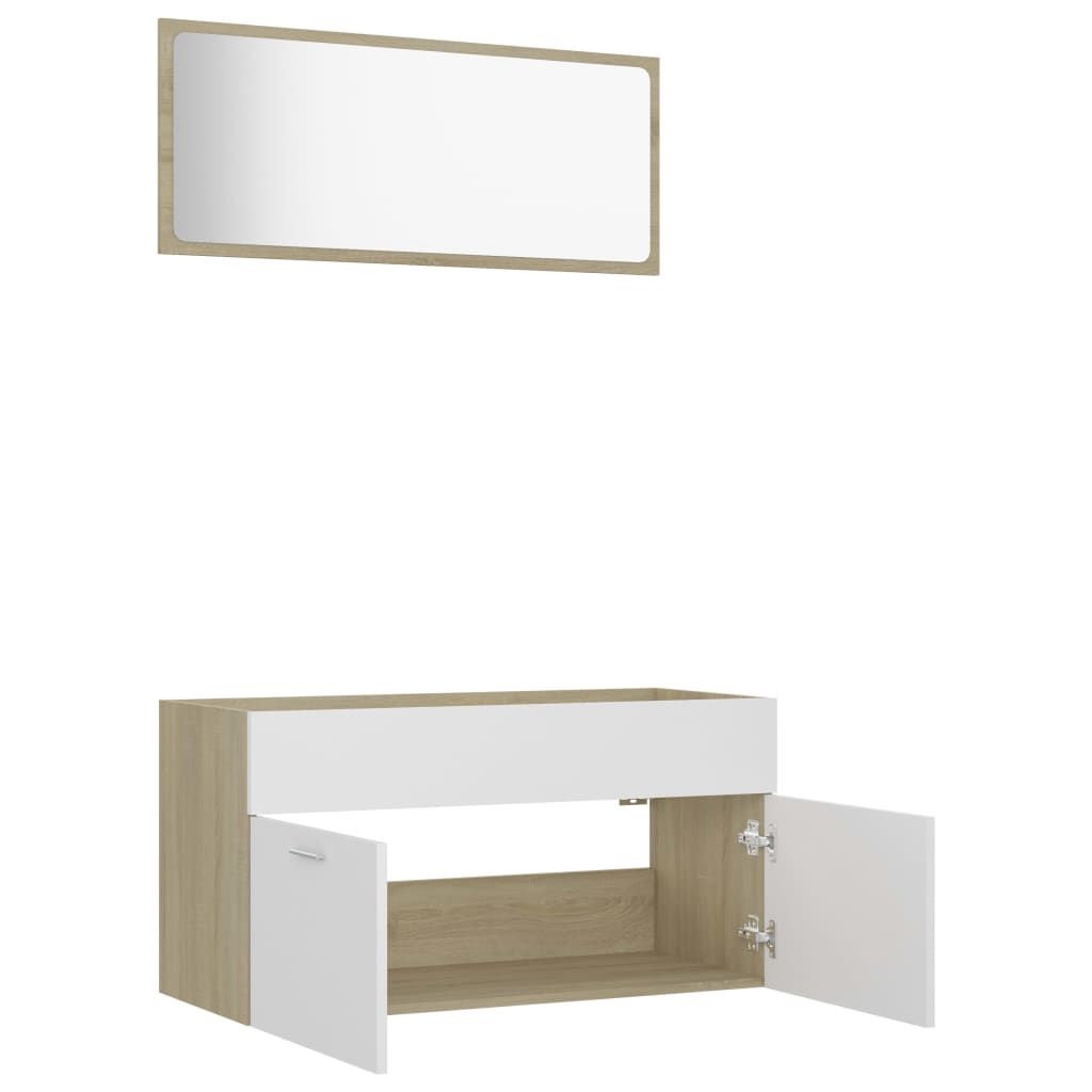 vidaXL Baderomsmøbler 2 stk hvit og sonoma eik sponplate
