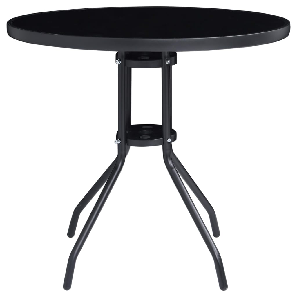 vidaXL Hagebord svart 80 cm stål og glass