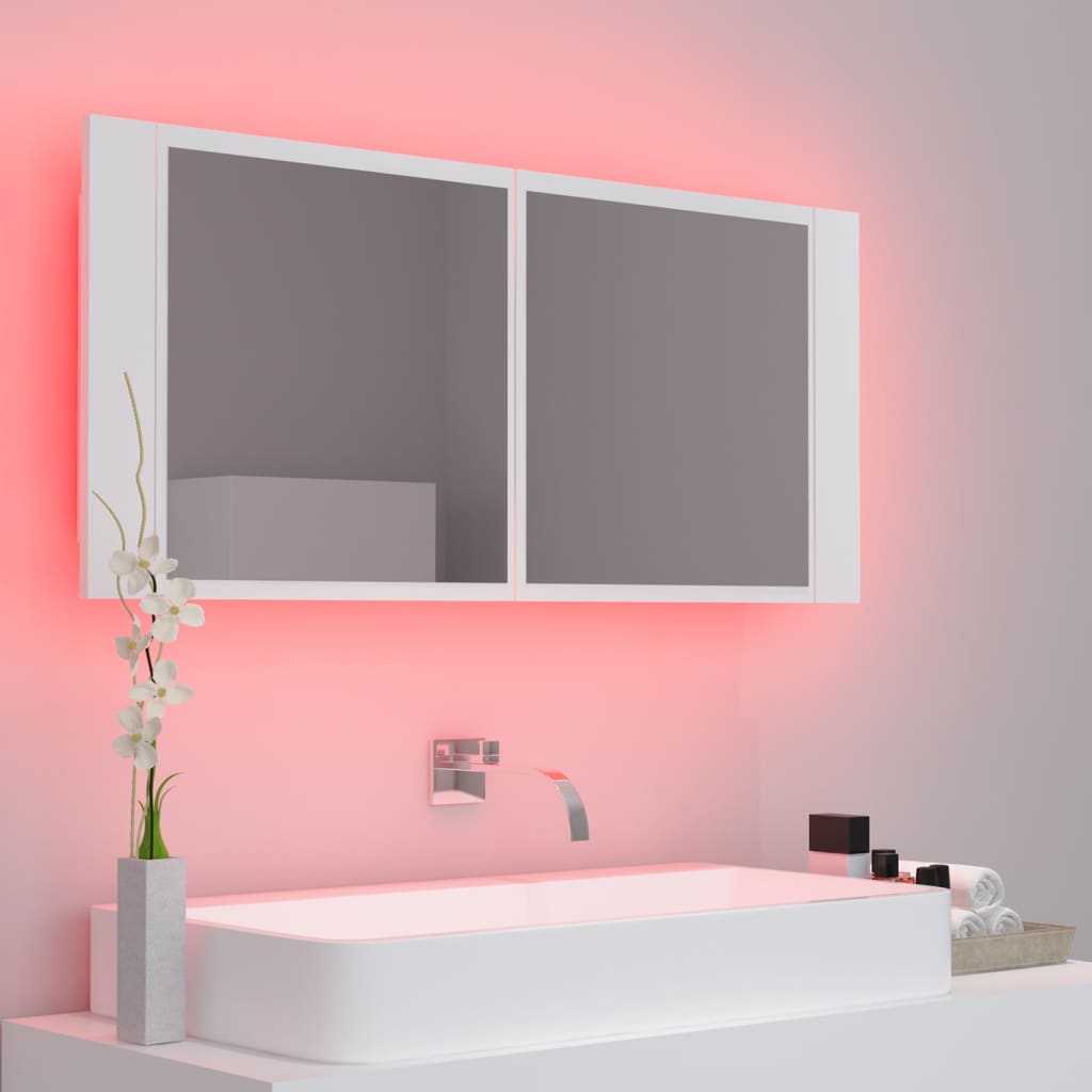 vidaXL LED-speilskap til baderom hvit 100x12x45 cm akryl