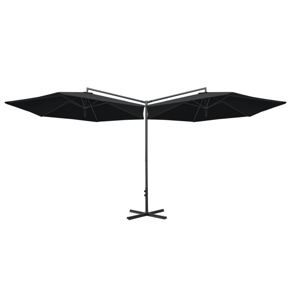 vidaXL Dobbel parasoll med stålstolpe svart 600 cm