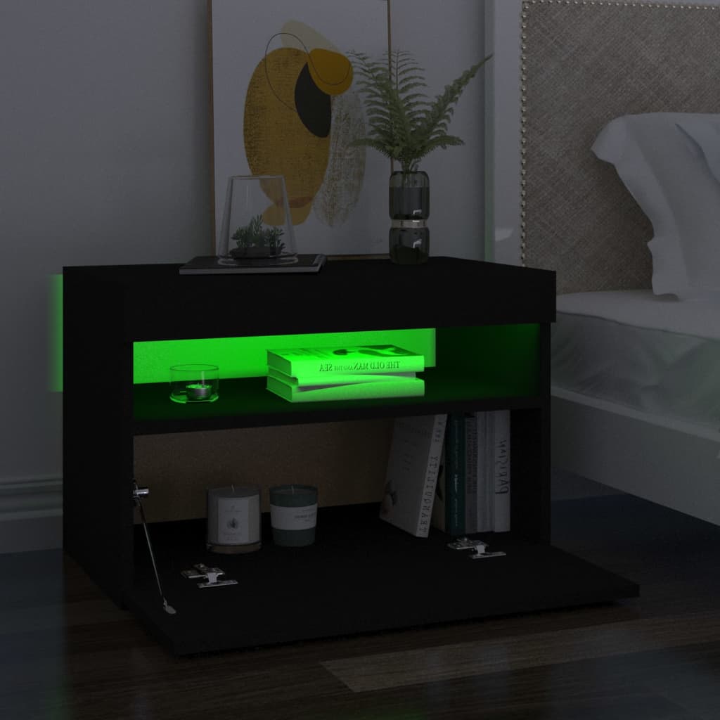 vidaXL Nattbord med LED-lys svart 60x35x40 cm konstruert tre