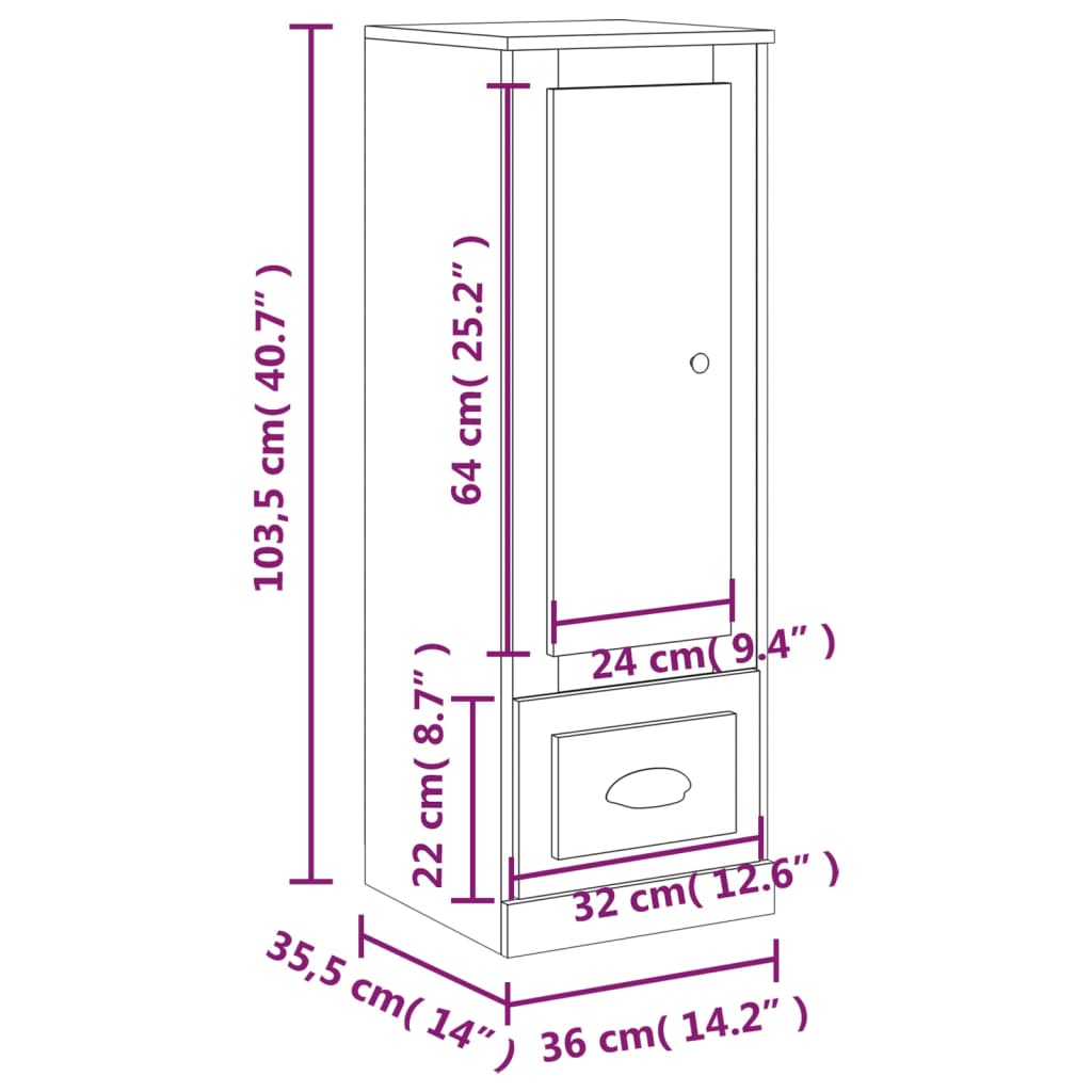 vidaXL Highboard hvit 36x35,5x103,5 cm konstruert tre