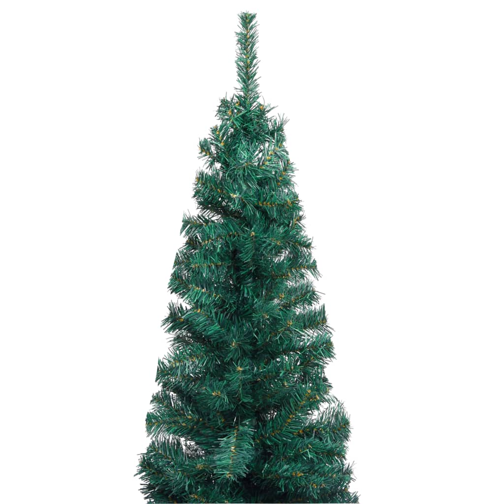 vidaXL Slankt kunstig juletre med LED og kulesett grønn 180 cm