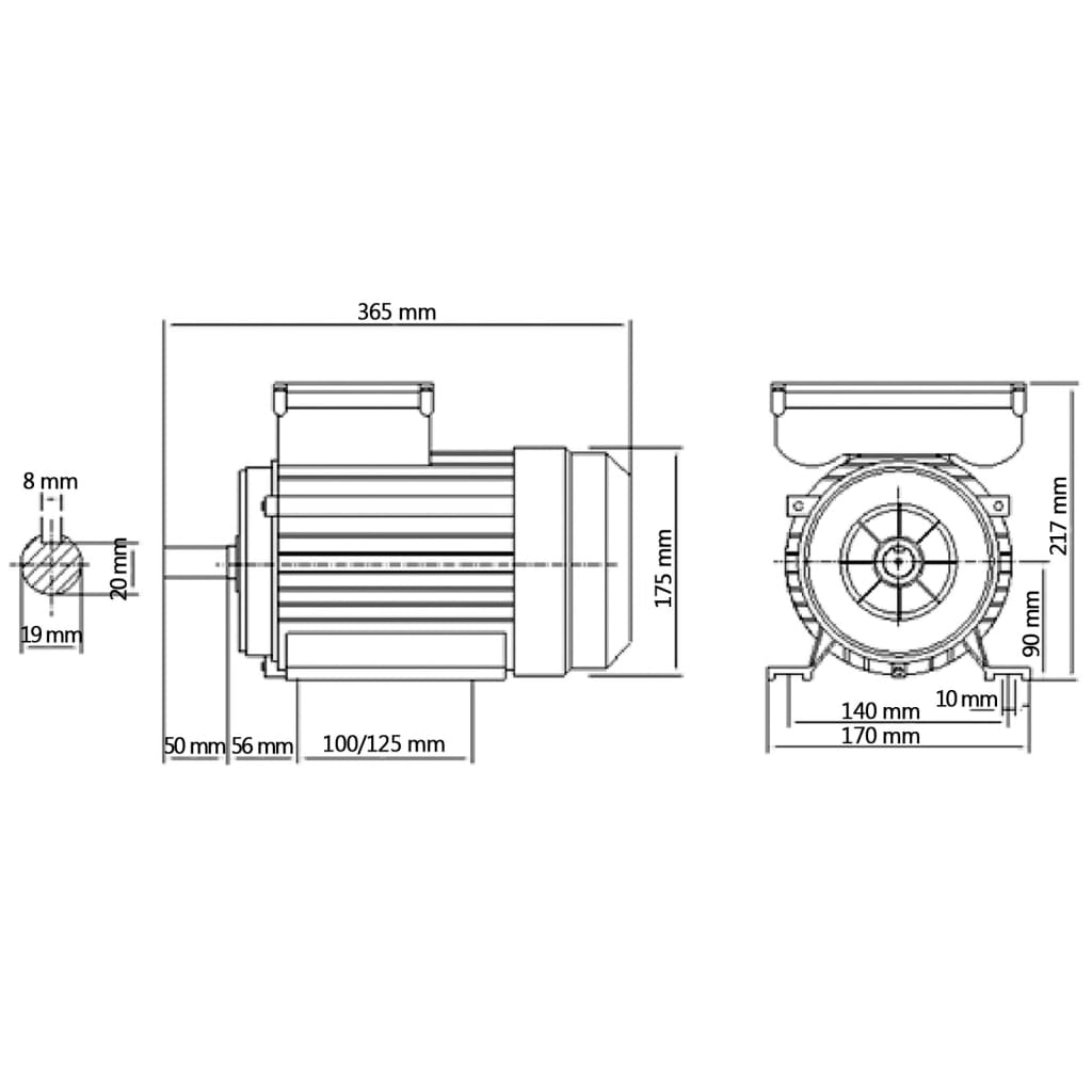 vidaXL Elektrisk motor 1 fase aluminium 2,2kW/3HP 2 poler 2800 o/min