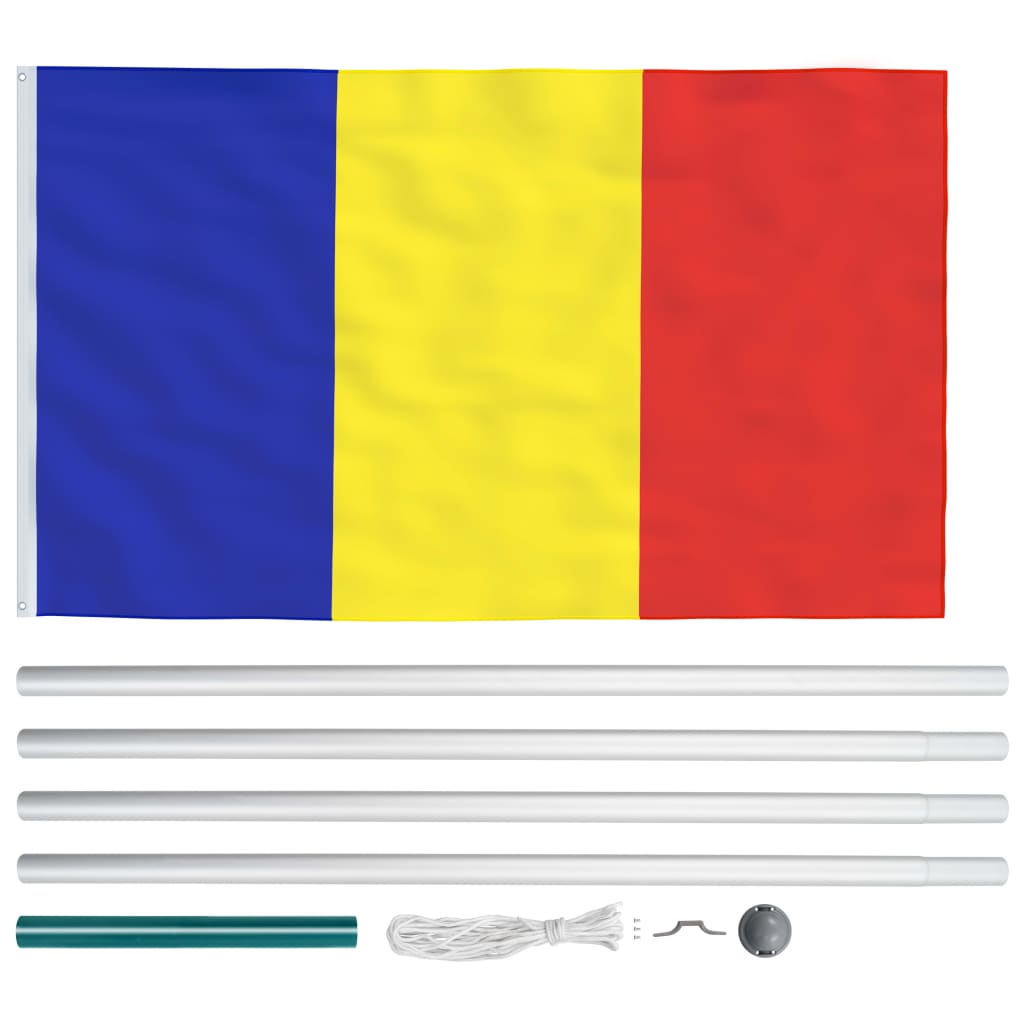 vidaXL Rumensk flagg og stang aluminium 6,2 m