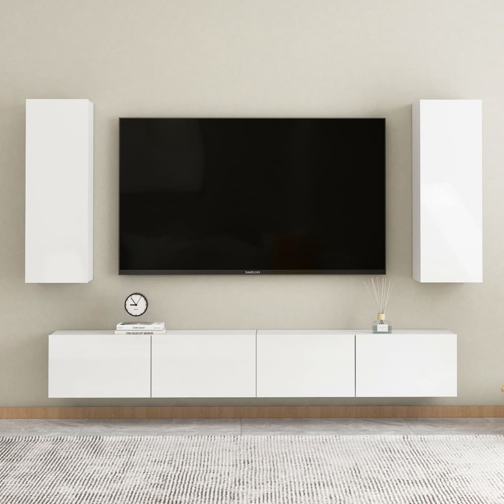 vidaXL TV-benk 2 stk høyglans hvit 30,5x30x90 cm sponplate