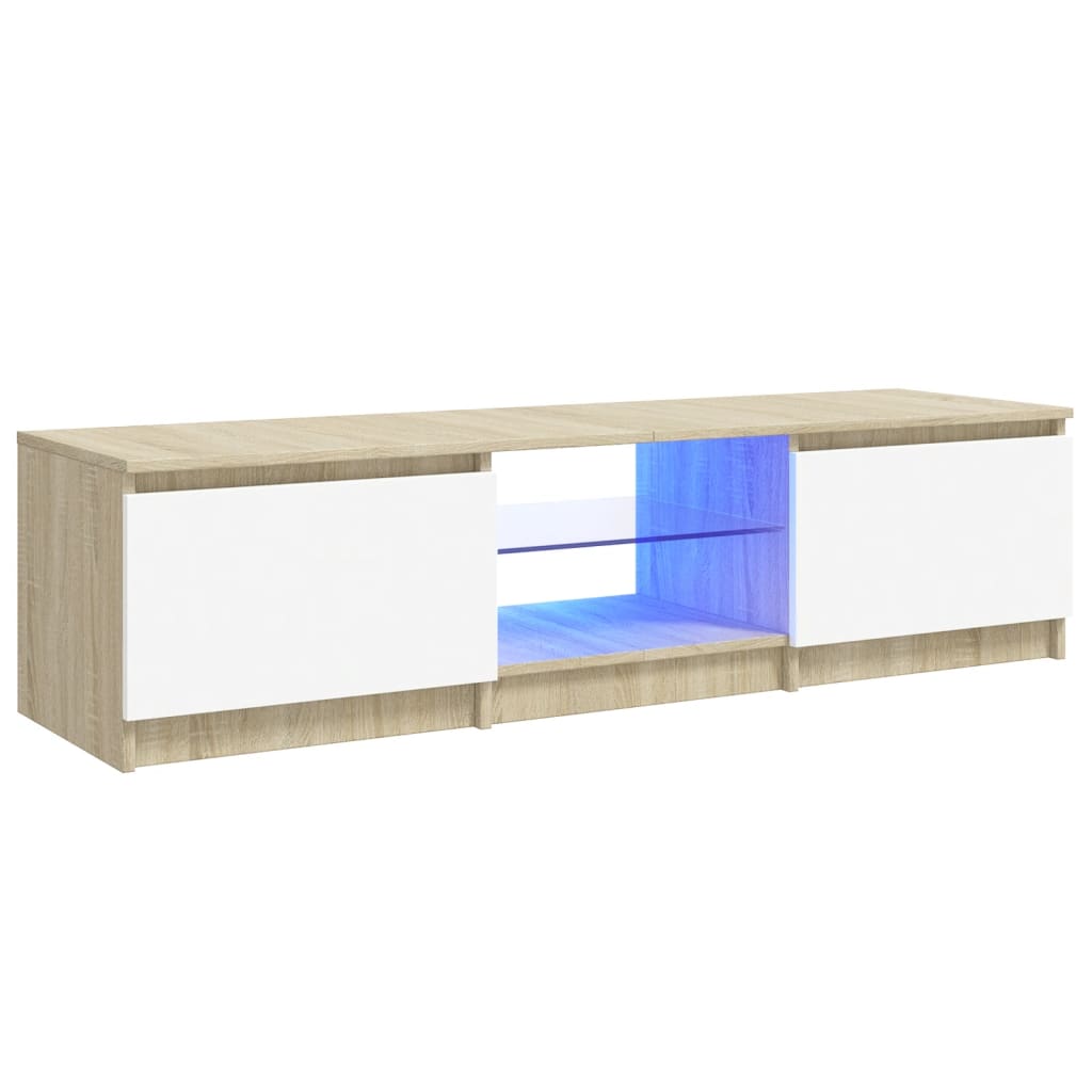 vidaXL TV-benk med LED-lys hvit og sonoma eik 140x40x35,5 cm