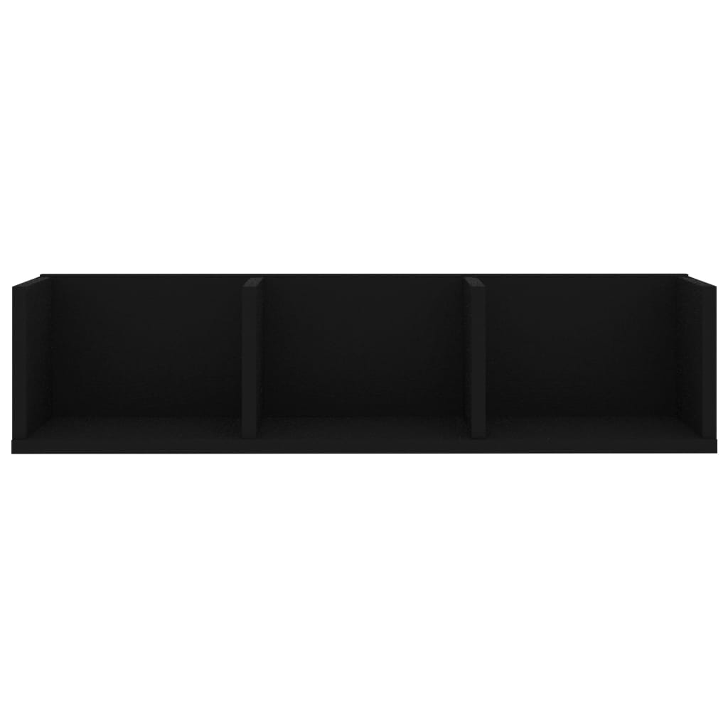 vidaXL Veggmontert CD-hylle svart 75x18x18 cm sponplate