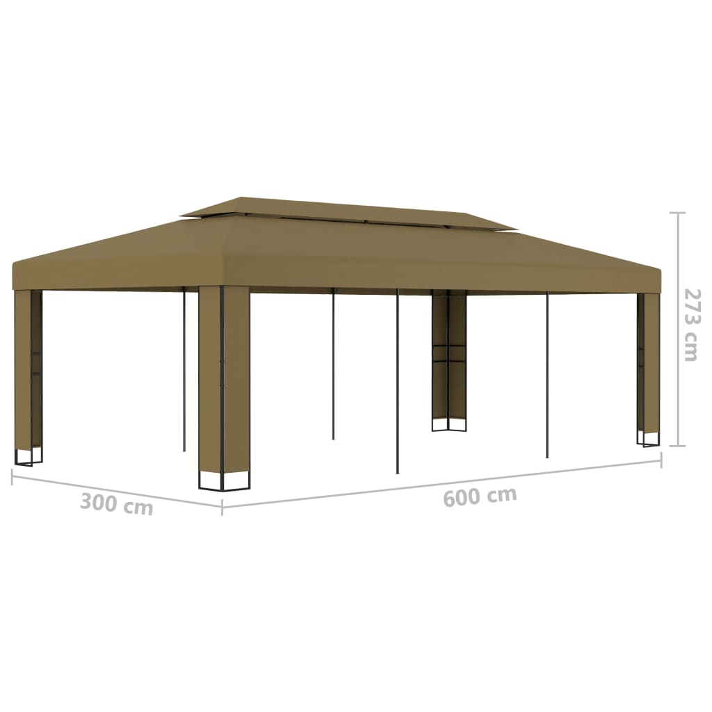 vidaXL Paviljong med dobbelt tak 3x6 m gråbrun 180 g/m²