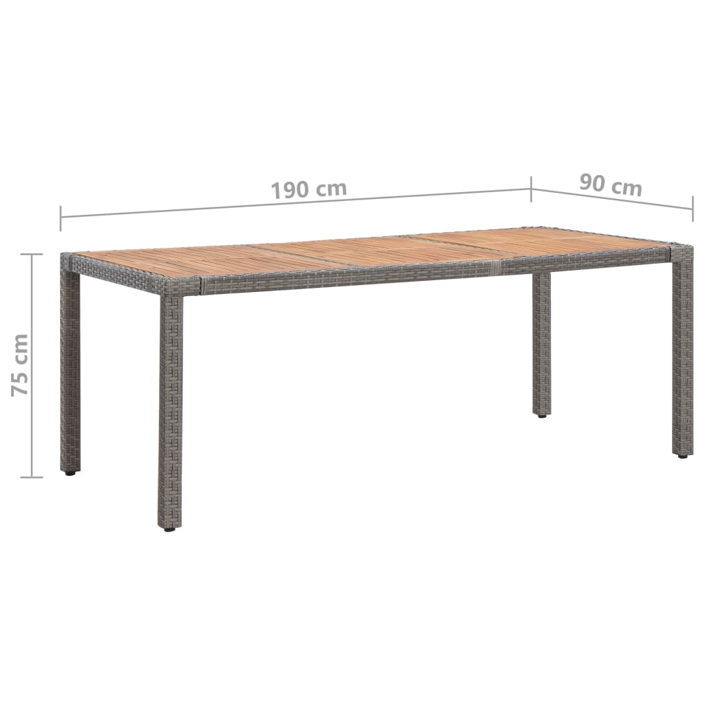vidaXL Hagebord grå 190x90x75 cm polyrotting og heltre akasie