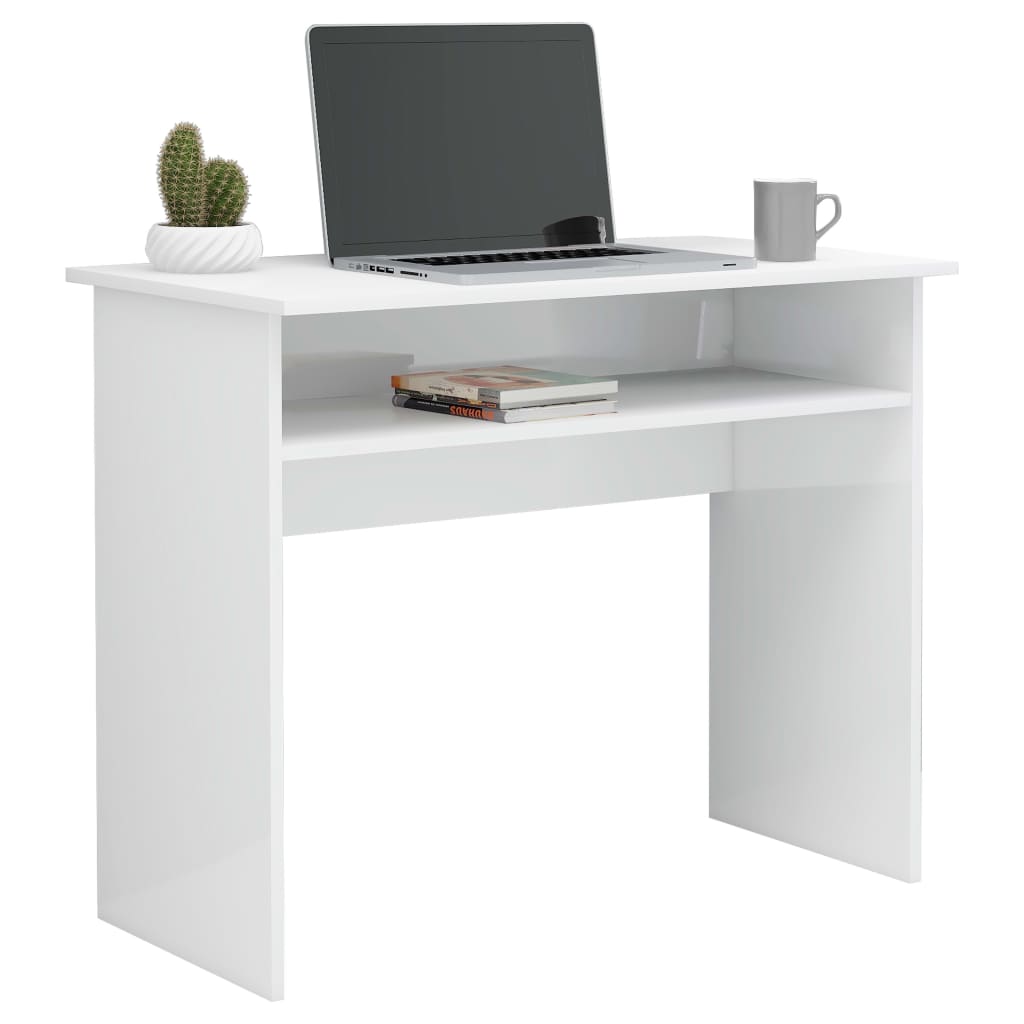 vidaXL Skrivebord høyglans hvit 90x50x74 cm sponplate