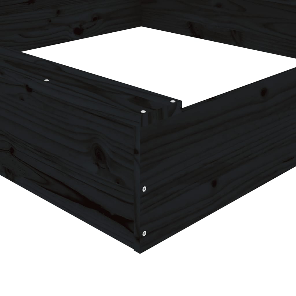 vidaXL Sandkasse med seter svart firkantet heltre furu