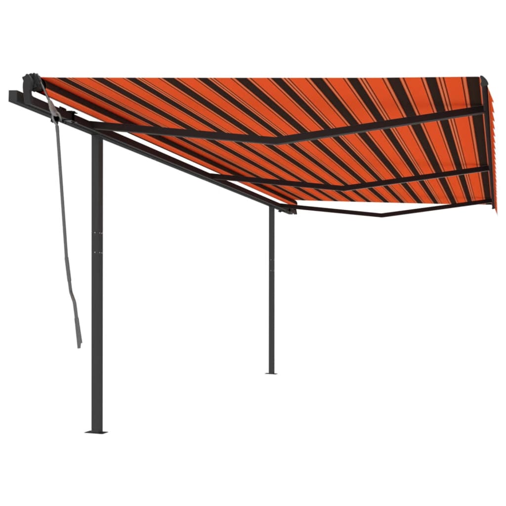 vidaXL Automatisk uttrekkbar markise med stolper 6x3 m oransje og brun
