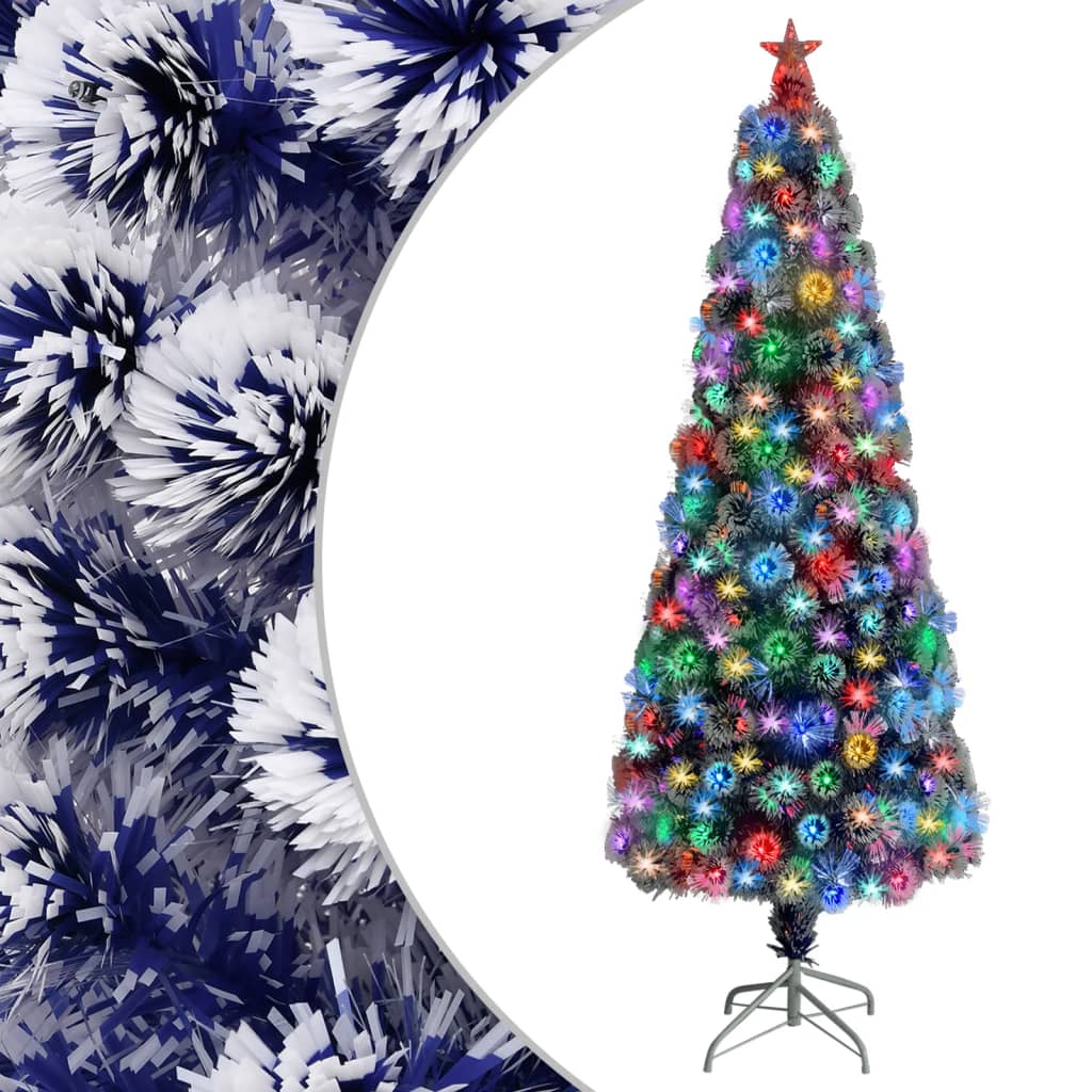 vidaXL Kunstig juletre med LED hvit og blå 240 cm fiberoptikk