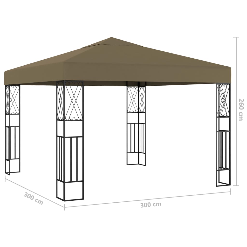 vidaXL Paviljong med LED-lysslynge 3x3 m gråbrun stoff
