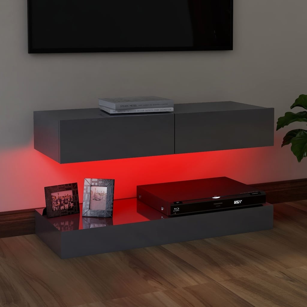 vidaXL TV-benk med LED-lys høyglans grå 90x35 cm